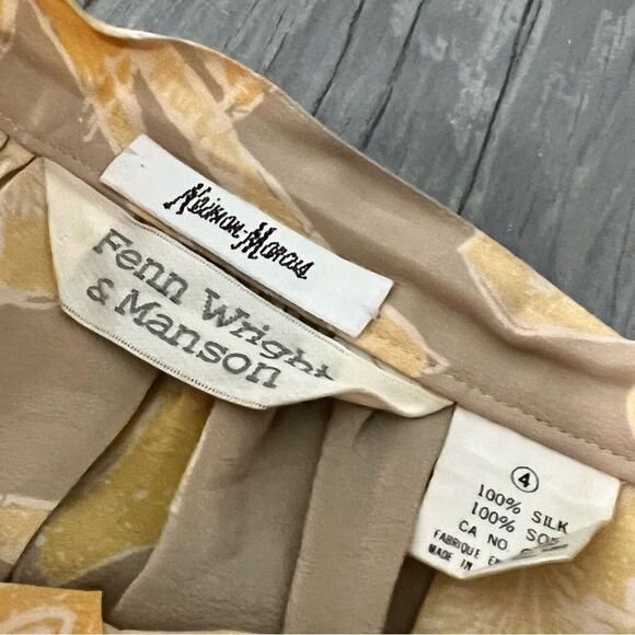 Vtg Neiman Marcus Fenn Wright Mason Silk Floral Yellow Gray Low Rise Skirt 4 - Picture 7 of 11